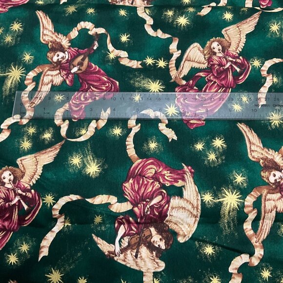 Christmas Winged Angels w/ Instruments Green Gold Fabric Original R.E.D. 3 Yd - Picture 4 of 5